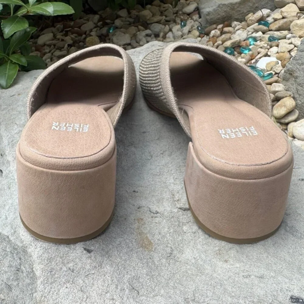 Eileen Fisher Fave Block Heel Knit Upper Slip On Sandals Women's Size 9.5